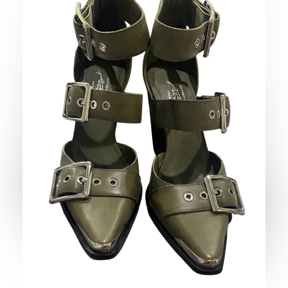 Free People Jeffrey Campbell Hendrix ~ Size 9 ~ Olive Cow Leather Heels Shoes - Picture 3 of 10